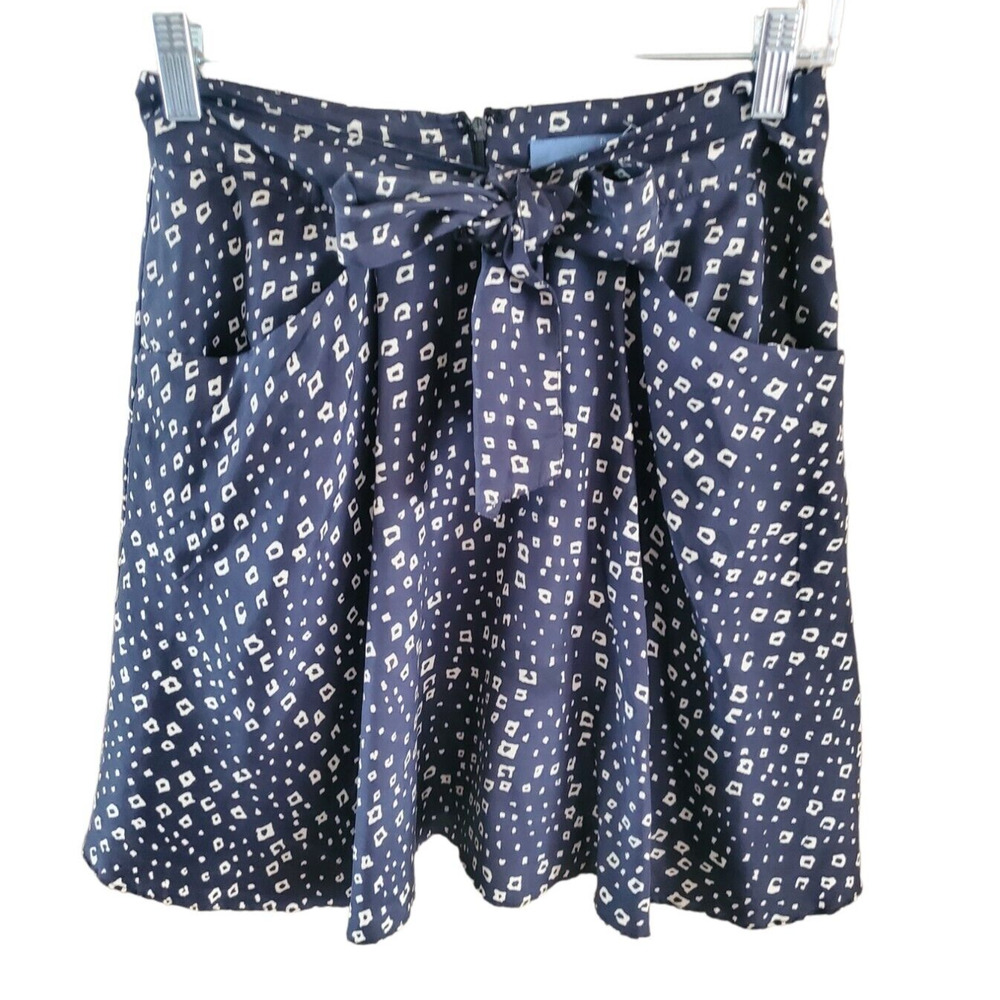 Anthropologie Lil Blue & Cream Abstract Print Silk Skater Skirt Sz 4